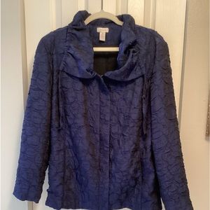 Ladies light- weight Chico Jacket with drawstring collar, zipper, pockets.